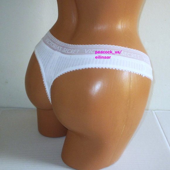Victorias Secret Cotton Thong Panty S  XL Logo Waist Pointelle Snow White NWT - Picture 6 of 7